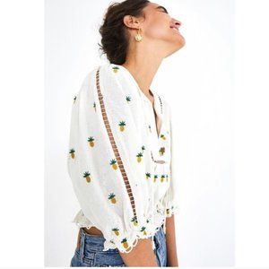 Farm Rio Pineapple Embroidered Blouse S